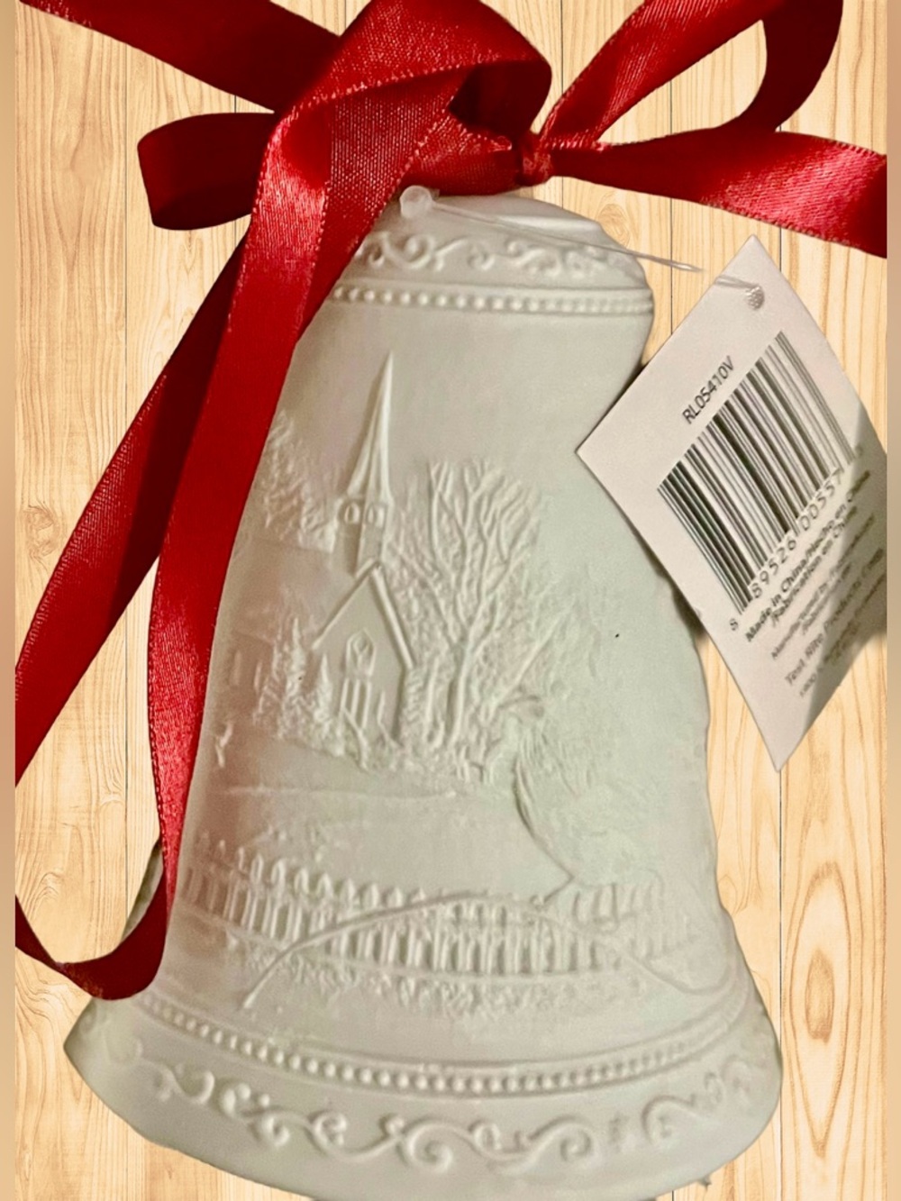 Kringle Express White Red Porcelain Bell Illuminated 5x4 - Picture 4 of 16